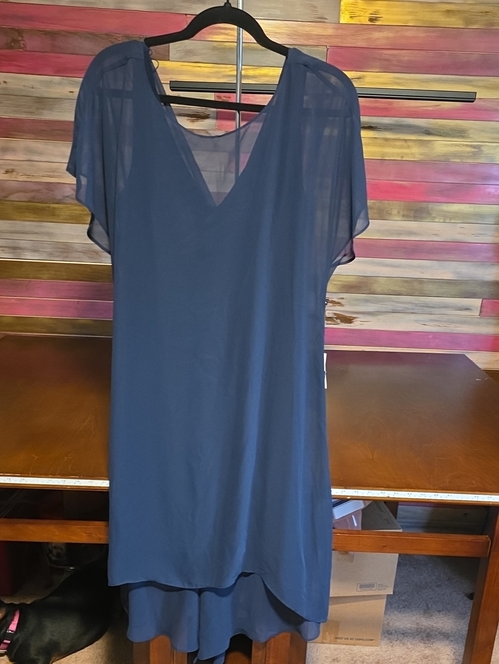 Adrianna Papell Navy Crewneck Shift Dress